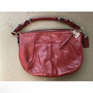 Coach Red Leather Hobo Shoulder Bag with Charm